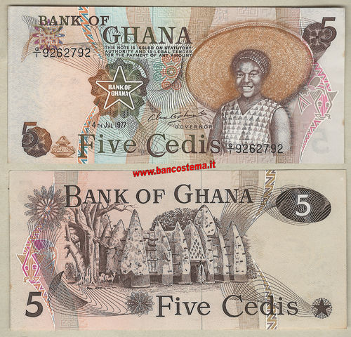 Ghana P15b 5 Cedis 04.07.1977 unc-