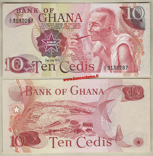 Ghana P16f 10 Cedis 02.01.1978 unc-