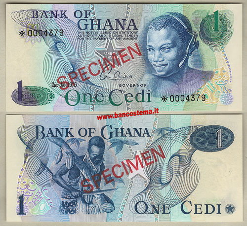 Ghana P13b SPECIMEN CS1 1 Cedi 02.01.1976 unc