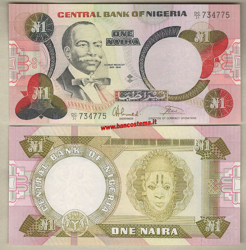 Nigeria P23b 1 Naira ND 1991 unc
