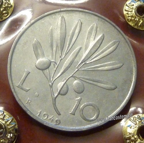 Italia 10 lire "Ulivo" 1949 SPL/FDC