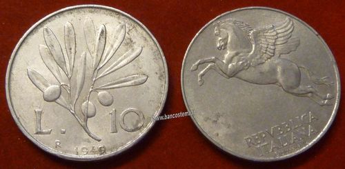 Italia 10 lire "Ulivo" 1949 BB