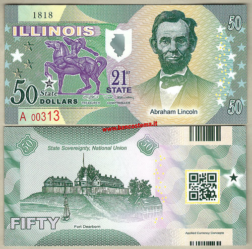 Usa 50 dollars - Illinois 21th State  - polymer