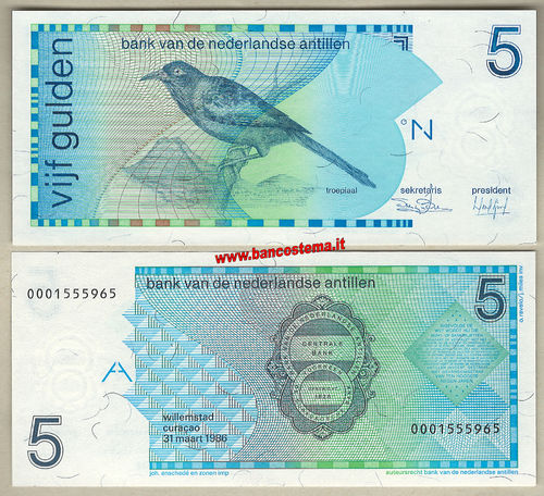 Netherlands Antilles P22a 5 Gulden 31.03.1986  unc