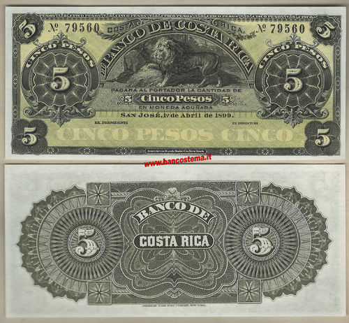 Costa Rica PS163r1 5 Pesos april 1899 unc