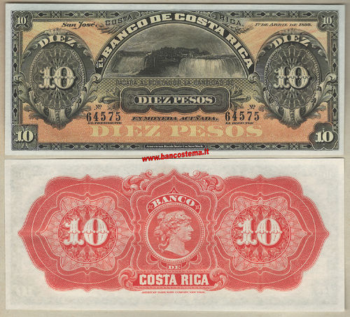 Costa Rica PS164r 10 Pesos 1 april 1899 unc