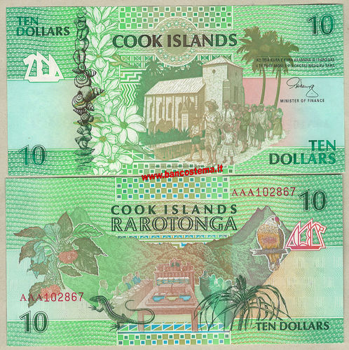 Cook Islands P8a 10 Dollars nd 1992 unc