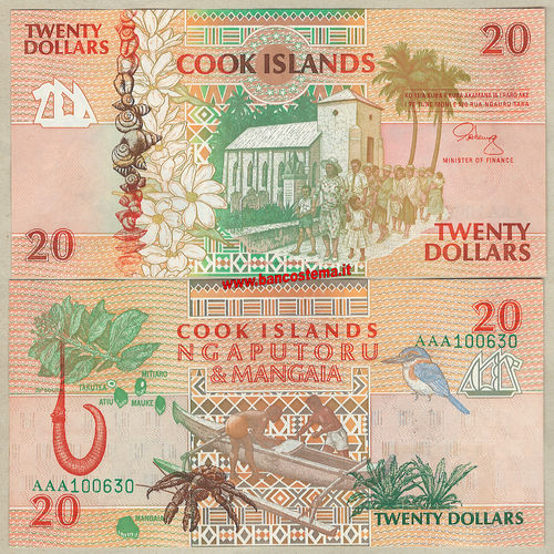 Cook Islands P9a 20 Dollars nd 1992 unc