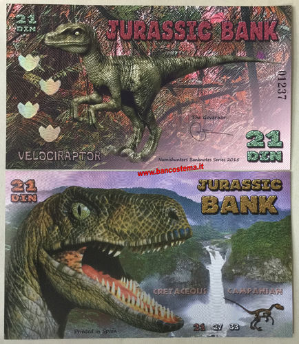 Jurassic Bank 21 Din 2015 polymer unc serie V