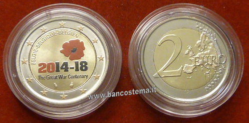 Belgio 2 euro commemorativo 2014  "1°guerra mondiale" COLOR unc
