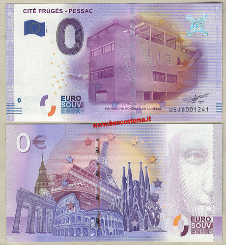 Euro 0 turistique CITÉ FRUGES - PESSAC - LE CORBUSIER - PATRIMOINE MONDIAL DE L'UNESCO (France) 2016