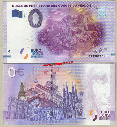 Euro 0 turistique MUSÉE DE PRÉHISTOIRE DES GORGES DU VERDON (France) 2016-1 unc