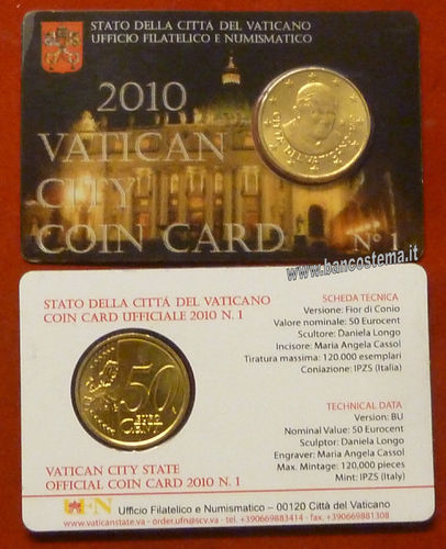 Vaticano coin card 50 cent nr.1 2010