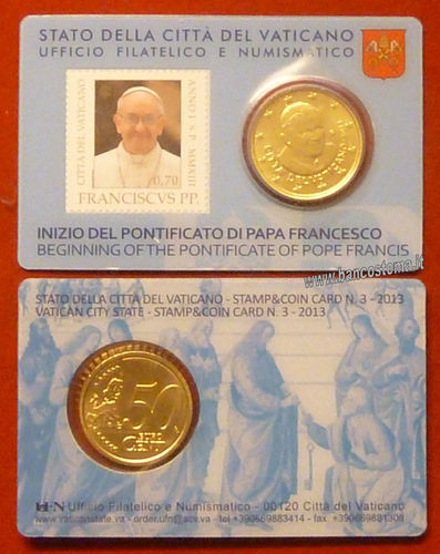 Vaticano coin card and stamp 50 cent nr.3 2013