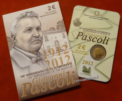 Italia 2 euro  "100 anniversario Giovanni Pascoli" commemorativo in folder 2012 fdc