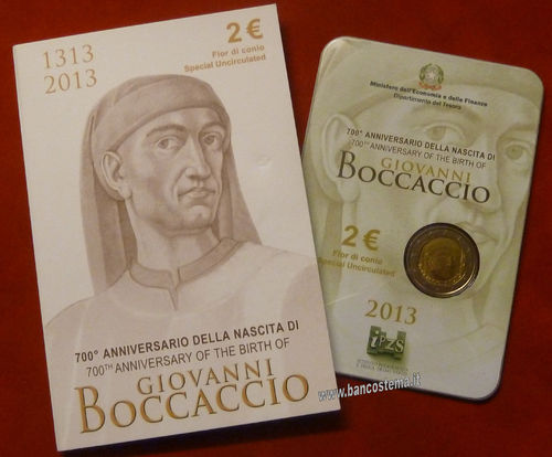 Italia 2 euro "700 anniversario Giovanni Boccaccio" commemorativo in folder 2013 fdc