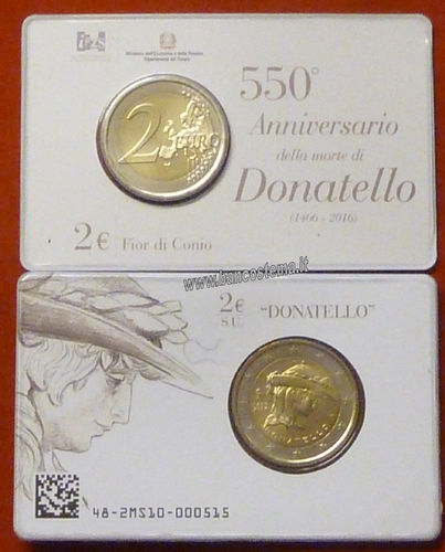 Italia 2 euro commemorativo 2016 Donatello fdc coin card