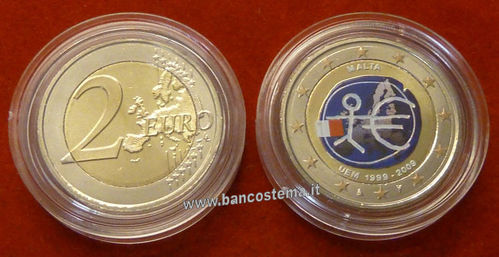 Malta 2 euro commemorativo 2009 "10º anniversario dell'Unione Economica e Monetaria" color FDC