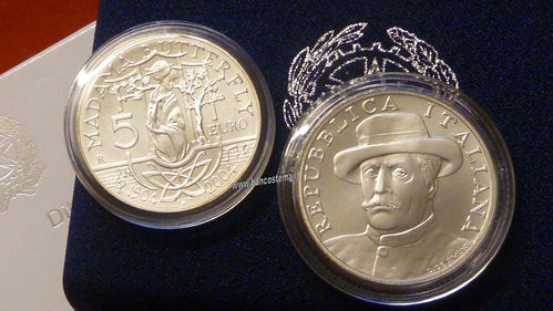 Italia 5 e 10 euro argento commemorative "omaggio a Giacomo Puccini" 2004 fdc