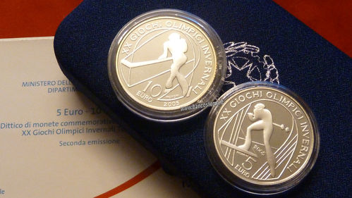 Italia 5 e 10 euro argento commemorative "XX giochi olimpici Invernali Torino 2006" 2°em. 2005 proof