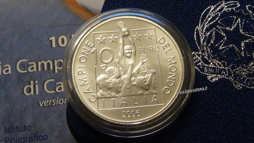 Italia 10 euro argento commemorativa "Italia Campione Mondiale di Calcio 2006" 2006 Fdc