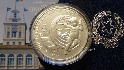 Italia 5 euro argento commemorativa "Costituzione Italiana" 2008