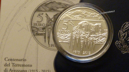 Italia 5 euro argento commemorativa "Terremoto di Avezzano" 2015 FDC
