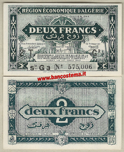 Algeria P102 2 Francs L.1944 UNC-