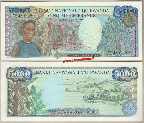 Rwanda P22 5.000 Francs 01.01.1988 unc