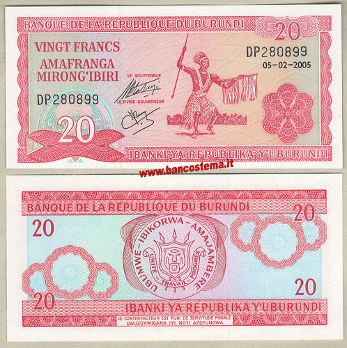 Burundi P27d 20 Francs 05.02.2005 unc