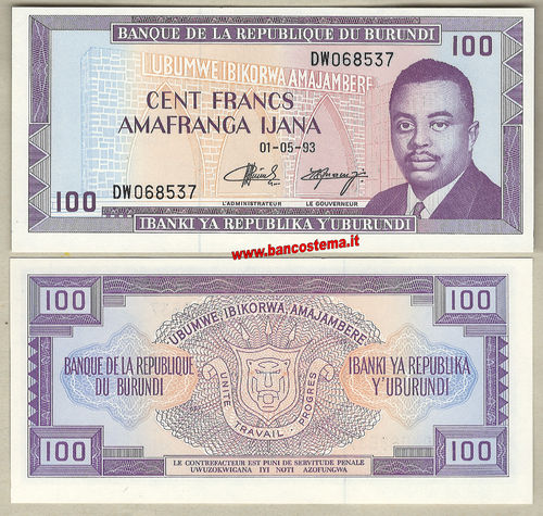 Burundi P29c 100 Francs 01.05.1993 unc