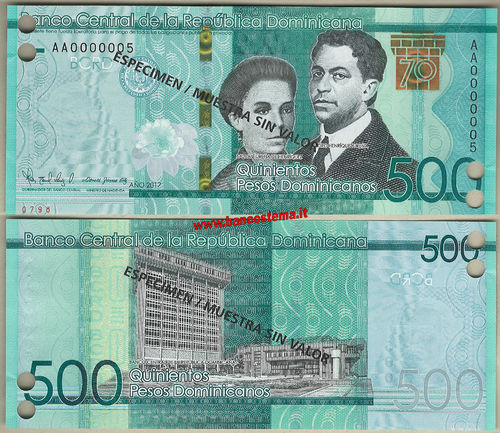 Dominicana 500 Pesos commemorativa specimen 2017 (2018) unc