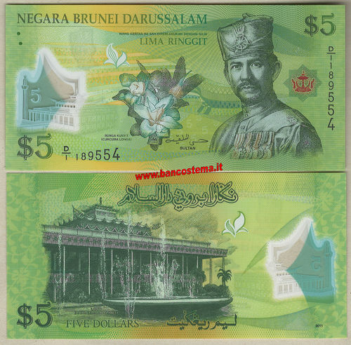 Brunei P36 5 Dollars 2011 unc polymer