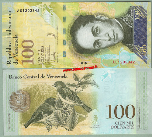 Venezuela P100 100.000 Bolivares 07 settembre 2017 (2018) unc
