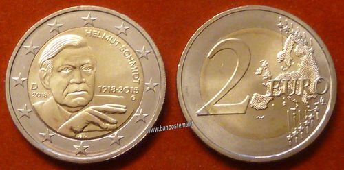 Germania 2 euro commemorativo 2018 1 zecca Helmut Schmidt FDC