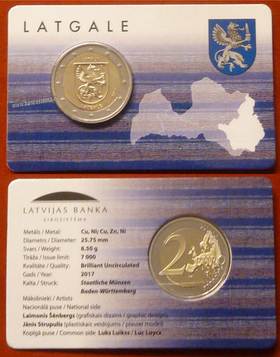 Lettonia 2 euro commemorativo "Latgale" 2017 BU coincard
