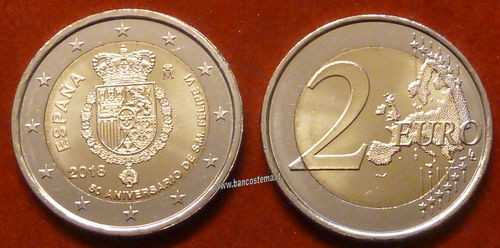 Spagna 2 euro commemorativo 50º compleanno del re Filippo VI 2018 FDC
