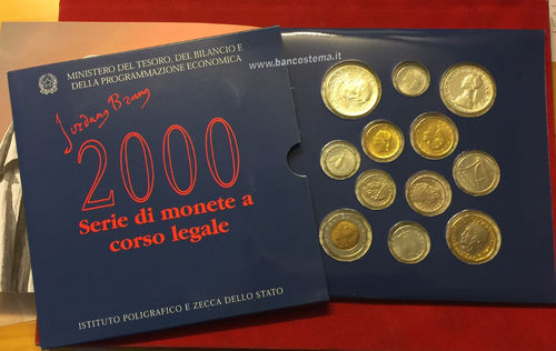 Italia serie zecca 2000 400° anniversario di Giordano Bruno fdc