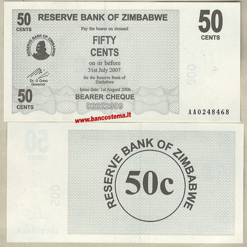 Zimbabwe P36 50 cents 01.08.2006 unc