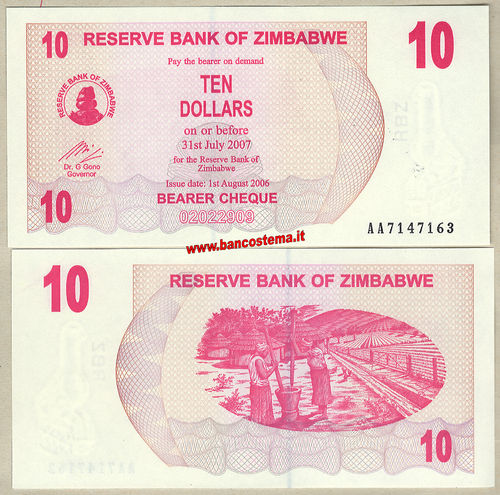 Zimbabwe P39 10 Dollars 01.08.2006 unc
