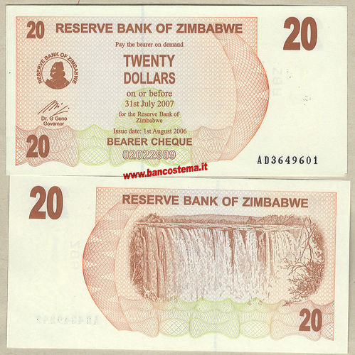 Zimbabwe P40 20 Dollars 01.08.2006 SERIE AB unc