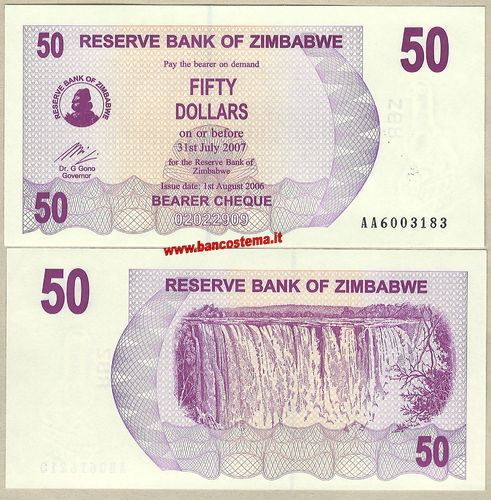 Zimbabwe P41 50 Dollars 01.08.2006 unc