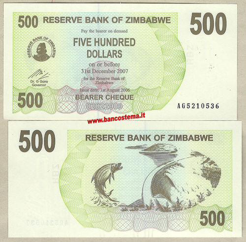 Zimbabwe P43 500 Dollars 01.08.2006 unc