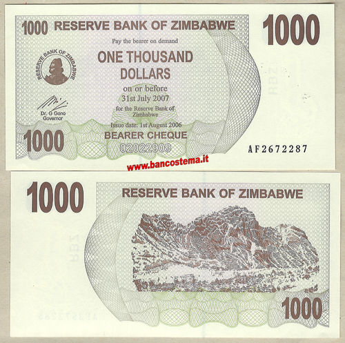 Zimbabwe P44 1.000 Dollars 01.08.2006 unc