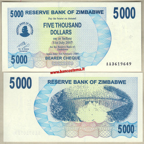 Zimbabwe P45 5.000 Dollars 01.02.2007 unc