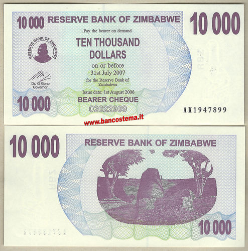Zimbabwe P46b 10.000 Dollars 01.08.2006 unc