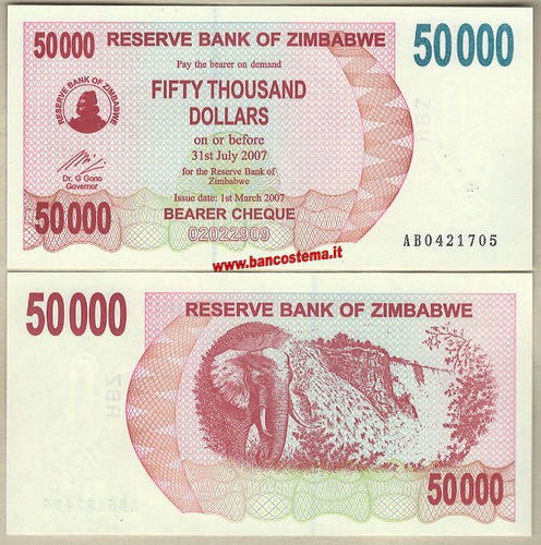 Zimbabwe P47 50.000 Dollars 01.03.2007 unc