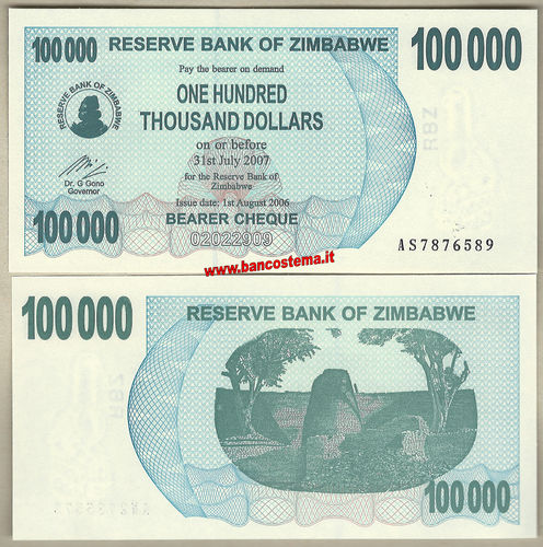 Zimbabwe P48 100.000 Dollars 01.08.2006 unc