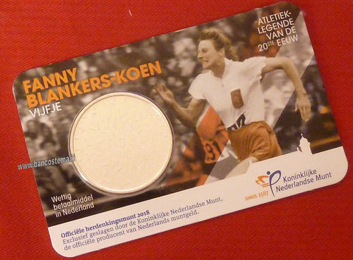 Olanda 5 euro 2018 comm. coincard Fanny Blankers-Koen, atleta fdc