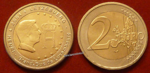 Lussemburgo 2 euro commemorativo 2004 "Effigie e monogramma del Granduca Enrico" FDC